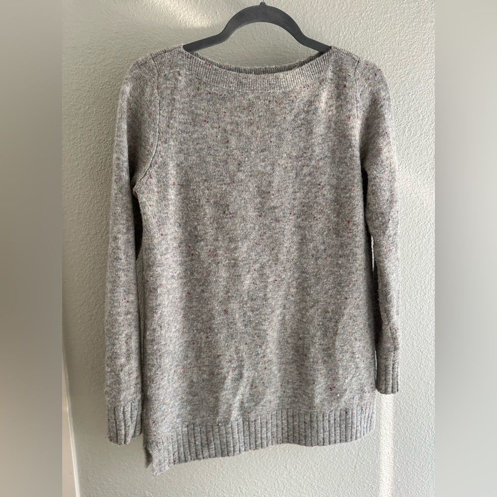LOFT Ann Taylor Gray Knit Sweater Confetti Round Neck Long Sleeve Pullover